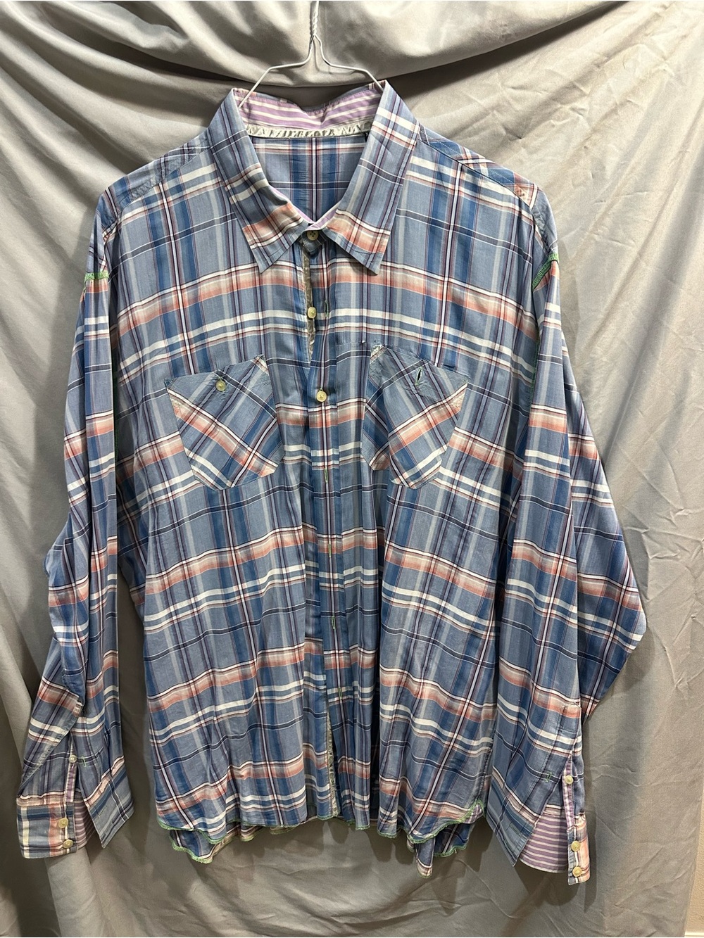 Men's Blue Plaid Button-Up Shirt - Casual Long Sleeve